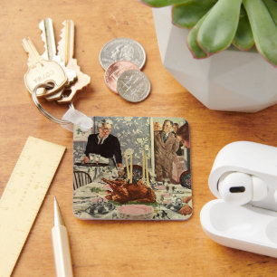 Chaveiro Vintage Dia de Ação de Graças Janta Turquia com Fa