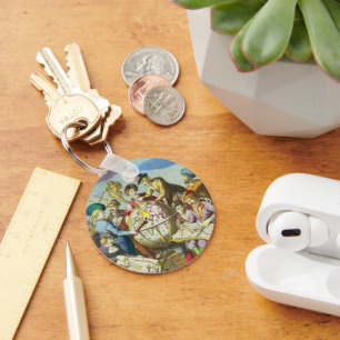 Chaveiro Vintage Explorers com Mapa do Globo Antigo, 1542