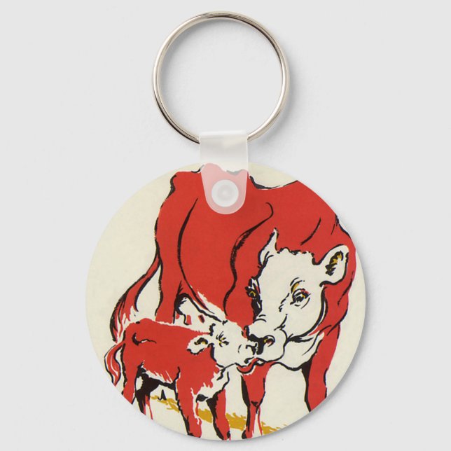 Chaveiro Vintage Farm Animal, Vaca Holstein com vitelo (Frente)