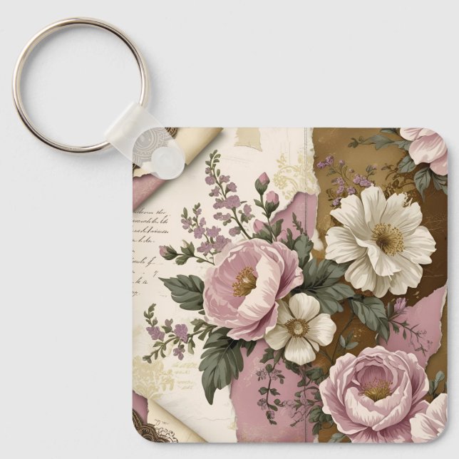 Chaveiro Vintage Floral - Aluminum Keychain (Frente)