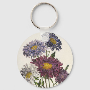 Chaveiro Vintage Floral, Antigas Flores De Aster Roxo