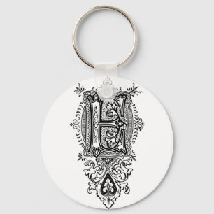 Chaveiro Vintage Floral Black Monograma E