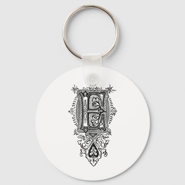 Chaveiro Vintage Floral Black Monograma E (Frente)