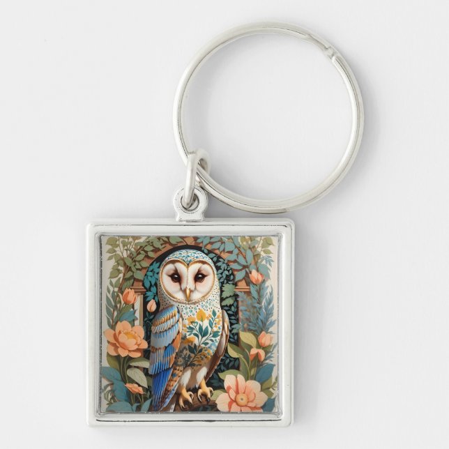 Chaveiro Vintage Floral Patterted Barn Owl (Frente)