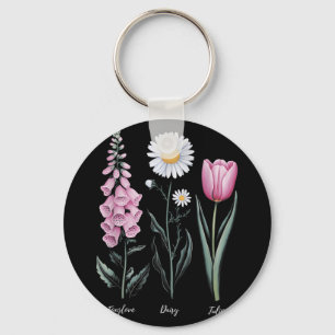 Chaveiro Vintage Floral Plant Foxglove Daisy Tulip Flower G