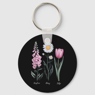 Chaveiro Vintage Floral Plant Foxglove Daisy Tulip Flower G
