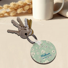 Chaveiro Vintage Flowers Nome Antigo de Personalização Verd