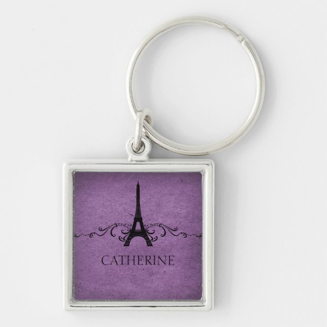 Chaveiro Vintage French Flourish Premium Chaveiro, Roxo (Frente)