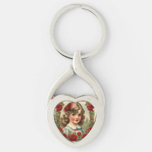 Chaveiro Vintage garotinha com rosas