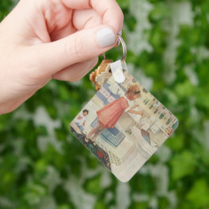 Chaveiro Vintage Girl, Criança Fazendo Roupas De Banheira