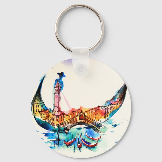 Chaveiro Vintage Gondola Venice City Viagem Love Watercolor (Frente)