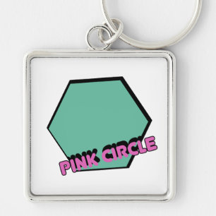 Chaveiro Vintage Greenish Hexagon com Texto em Círculo Rosa