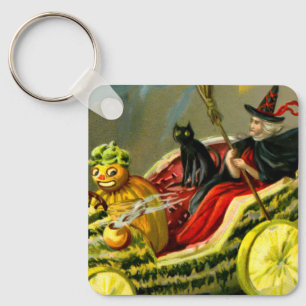 Chaveiro Vintage Halloween Black Cat and Witness