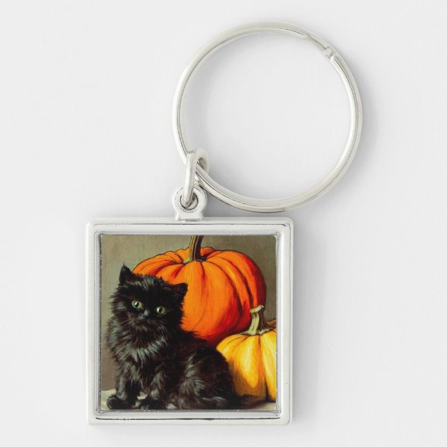 Chaveiro Vintage Halloween Black Cat e Pumpkins (Frente)
