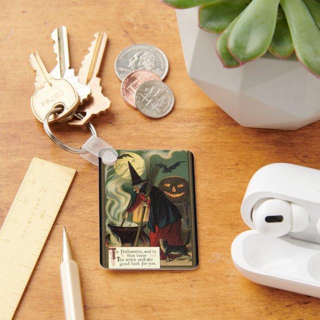 Chaveiro Vintage Halloween Bruxa Stirring Magic Cauldron (Mesa)