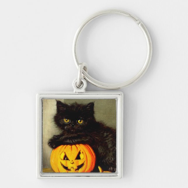 Chaveiro Vintage Halloween Cat e Jack-o'-lantern (Frente)