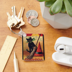 Chaveiro Vintage Halloween de Ellen Clapsaddle, Gato Negro
