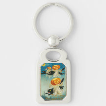 Vintage Halloween Pumpkin Fantasmas e Gatos Negros