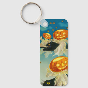 Chaveiro Vintage Halloween Pumpkin Fantasmas e Gatos Negros
