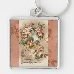 Chaveiro Vintage Happy Birthday Card Trabalho de arte