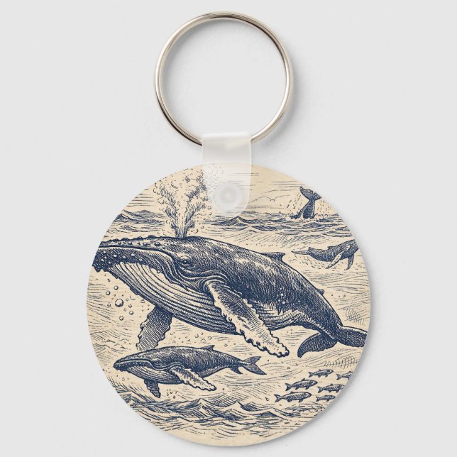Chaveiro Vintage Humpback Whale Pod Engraving (Frente)