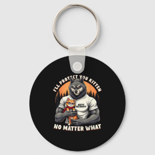 Chaveiro Vintage Irei Proteger Você Gatinho Alfa Wolf Engra