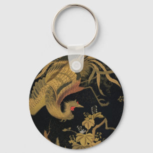 Chaveiro Vintage Japonês Phoenix Gold Black Bird