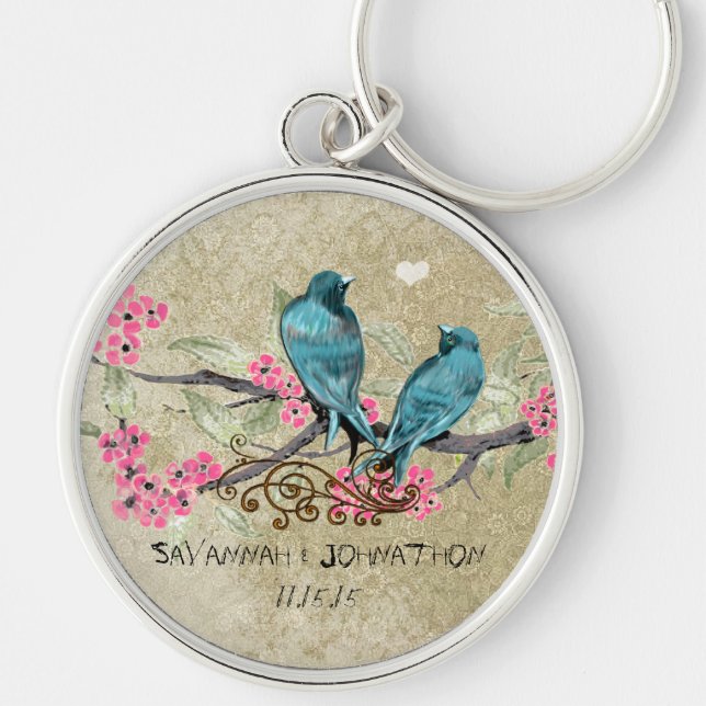 Chaveiro Vintage Love Birds Cadeia-Chave de Casamento (Frente)