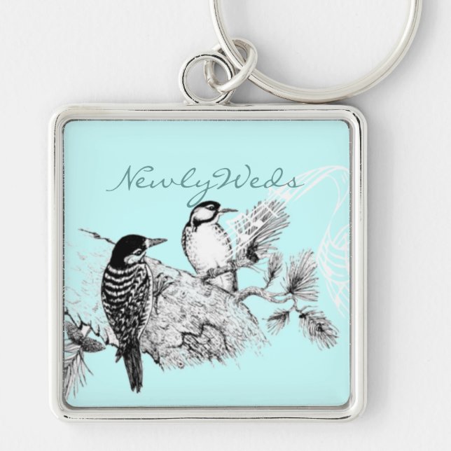 Chaveiro Vintage Love Birds Convite Para Casamento (Frente)