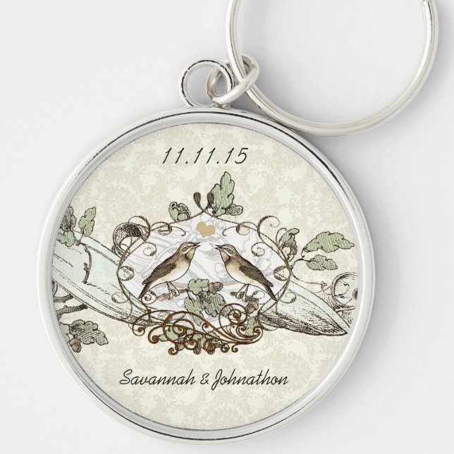 Chaveiro Vintage Love Birds Oak Wedding Key Chain (Frente)