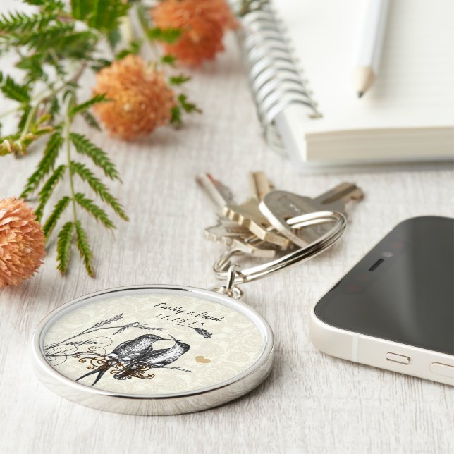 Chaveiro Vintage Love Hummingbird Cadeia-Chave de Casamento (Lateral)