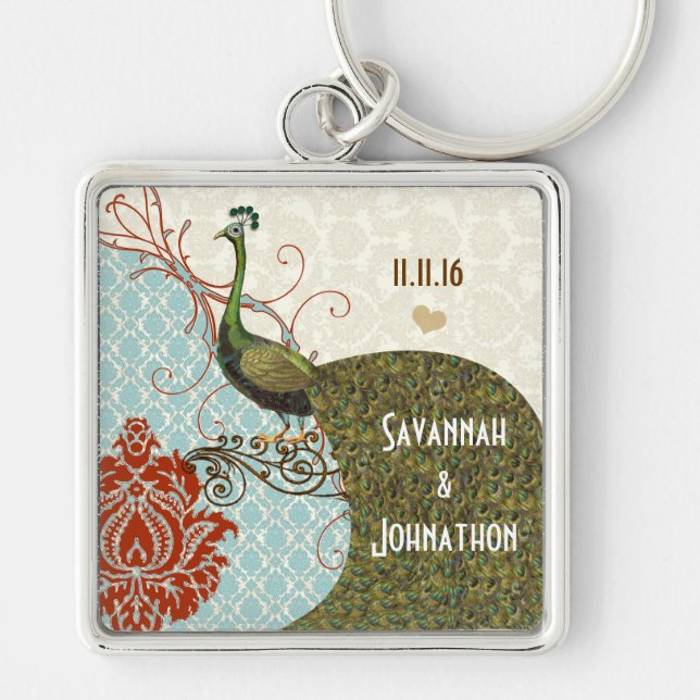 Chaveiro Vintage Love Peacock Wedding Key Chain (Frente)