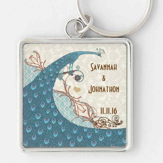 Chaveiro Vintage Love Peacock Wedding Key Chain (Frente)