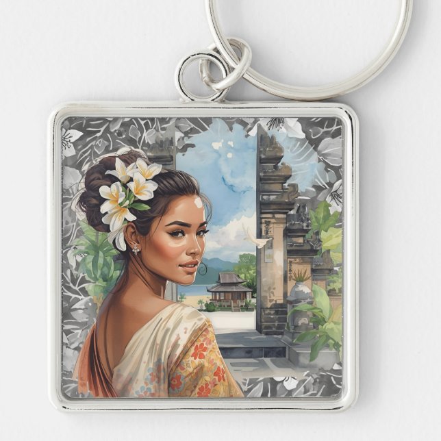 Chaveiro Vintage, Lovely Bali Women and Tropical Paradise (Frente)