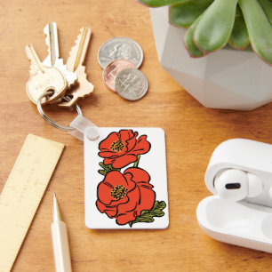 Chaveiro Vintage Mágico de Oz Papoulas Vermelhas em Flor na