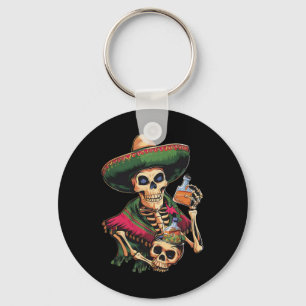 Chaveiro Vintage Mexicano Bebendo Crânio Cerveja Cinco De M