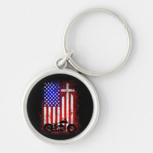 Chaveiro Vintage Motorcycle USA Flag Christian Faith para B