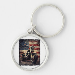 Chaveiro Vintage Motorcycle USA Flag Retro Biker American