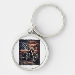 Chaveiro Vintage Motorcycle USA Flag Retro Biker American