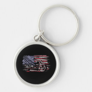 Chaveiro Vintage Motorcycle USA Flag Retro Biker, Motorcycl