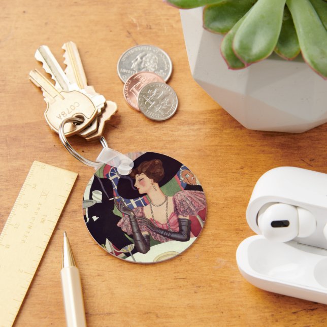 Chaveiro Vintage Mulher Fumando Bebendo de Cigarro Champanh (Mesa)