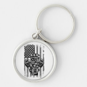 Chaveiro Vintage Muscular Carro Pistão Americano Bandeira F