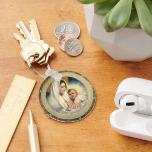 Chaveiro Vintage Natal Religioso, Madona e Criança