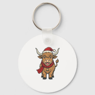 Chaveiro Vintage Natal Vaca das Terras Altas Chapéu de Papa