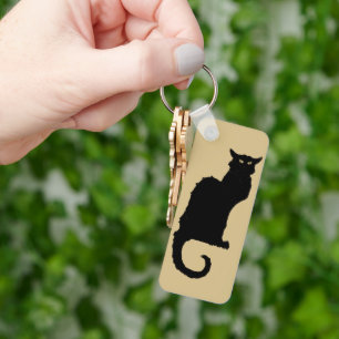 Chaveiro Vintage o Dia das Bruxas, gato preto de Nouveau da