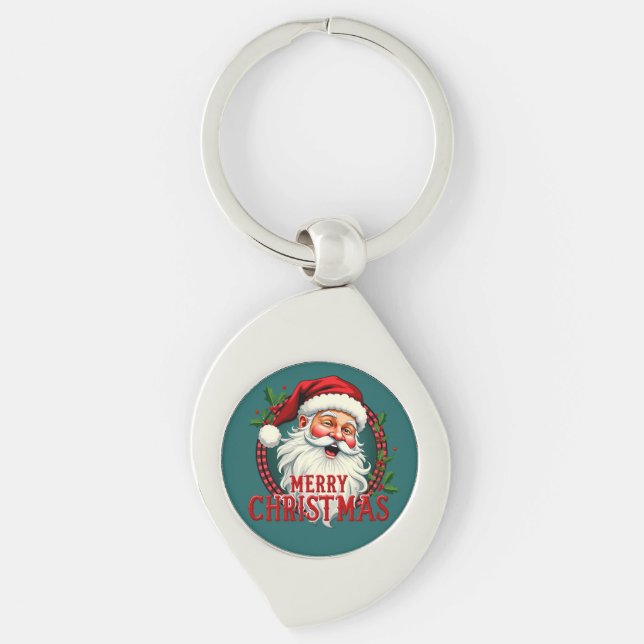 Chaveiro Vintage Papais noeis Merry Christmas Illustration (Frente)