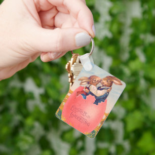 Chaveiro Vintage Páscoa Vitoriana Saudando Dois Beijos Bunn