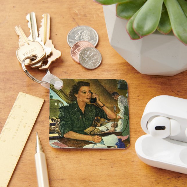 Chaveiro Vintage Patriotic, enfermeira médica ao telefone (Mesa)