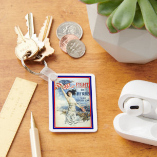 Chaveiro Vintage Patriotic Woman w American Flag Poster Art