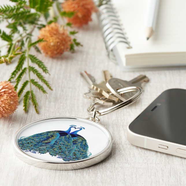 Chaveiro Vintage Peacocks beijando presentes de casamento (Lateral)